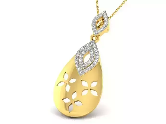 Drop Shaped Golden Pendant With Diamonds 18
