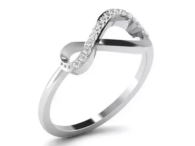 Infinity Loop Shape Silver Ring With Diamonds