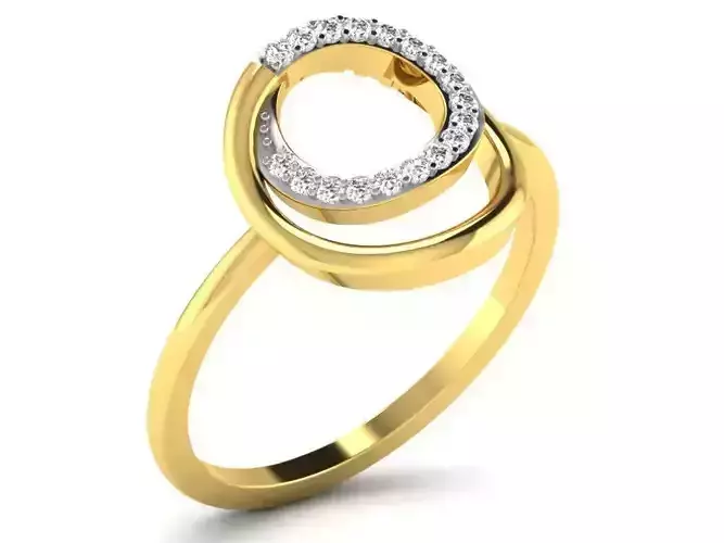 Spiral Thin Golden Ring With Diamonds
