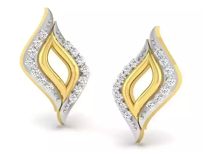 Leaf Shaped Golden Earrings With Diamonds 12