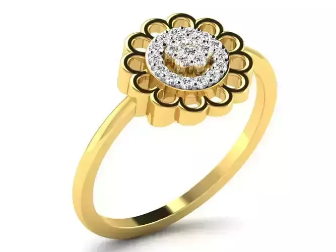 Flower Shaped Thin Golden Ring With Diamonds