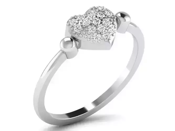 Heart Shaped Thin Silver Ring With Diamonds