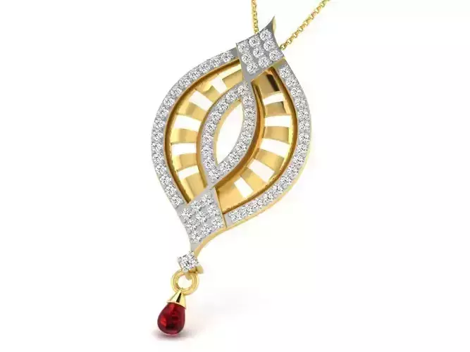 Marquise Shaped Golden Pendant With Diamonds 14