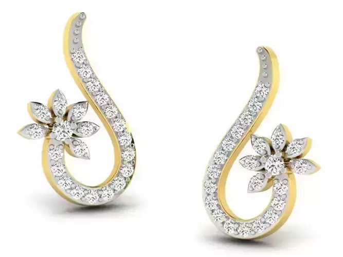Floral Design Golden Earrings With Diamonds 1