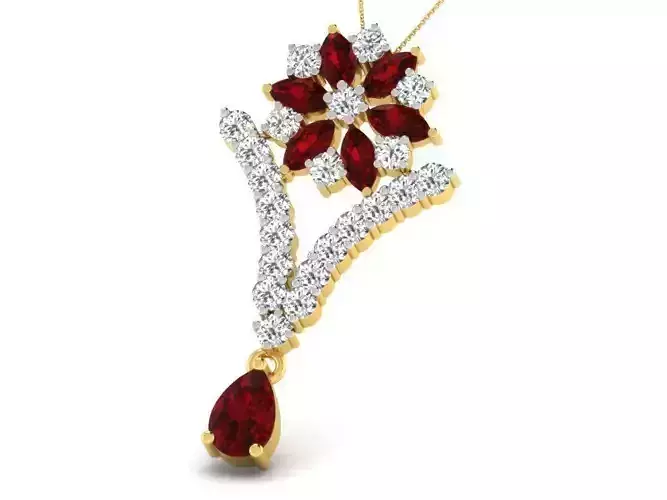 Flower Shaped Golden Pendant With Ruby 3D print model