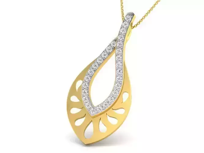 Leaf Shaped Golden Pendant With Diamonds 12