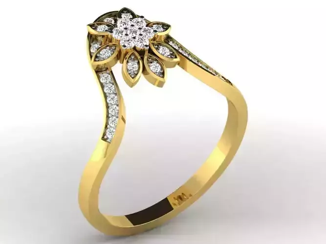 Flower Shaped Golden Ring With Diamonds 1