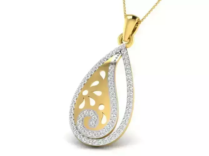 Drop Shaped Golden Pendant With Diamonds 20