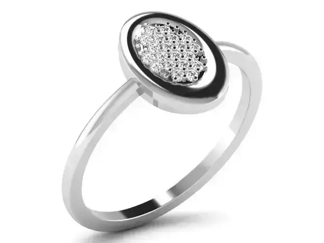 Oval Shaped Silver Thin Ring With Diamonds