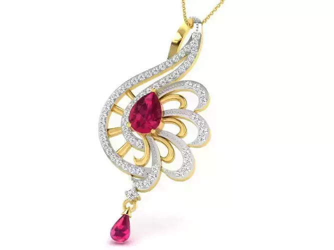 Golden Floral Design Pendant With Gem