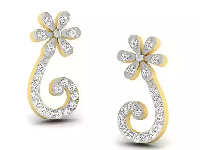 Flower Shaped Golden Earrings With Diamonds 7