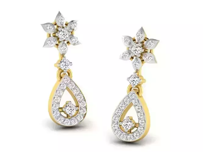 Drop Shape Golden Drop Earrings With Diamonds 2 3D print model