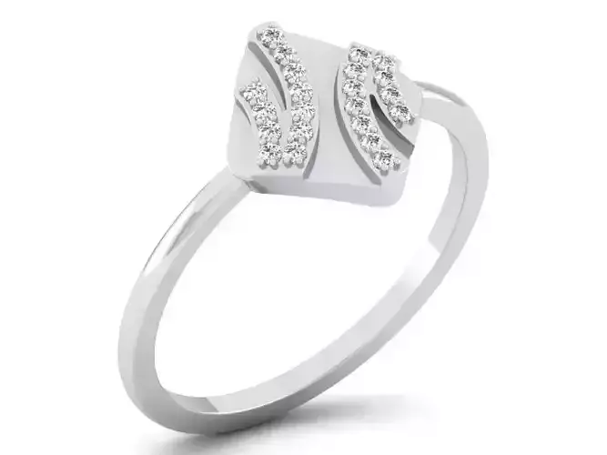 Square Shaped Silver Ring With Diamonds