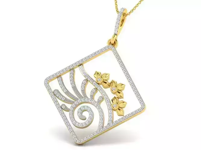 Square Shaped Golden Pendant With Diamonds 8