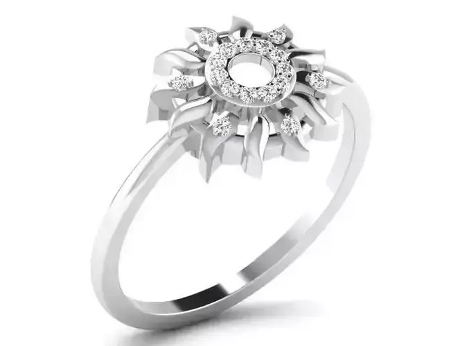 Flower Shape Silver Thin Ring With Diamonds