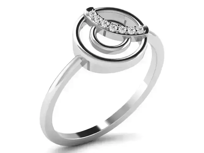 Round Shape Silver Thin Ring With Diamonds