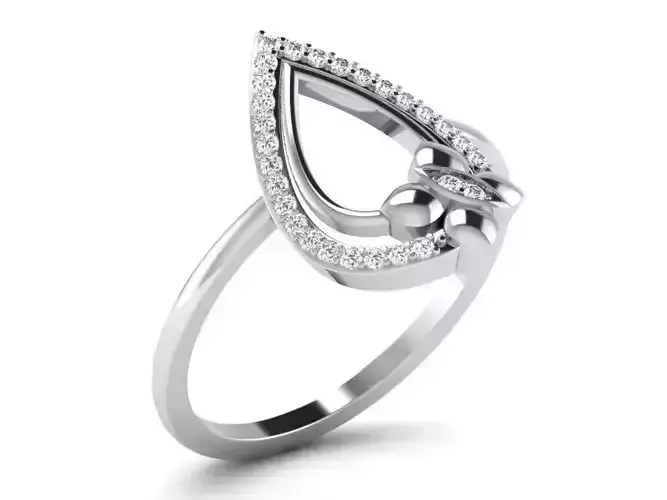 Drop Shape Silver Thin Ring With Diamonds