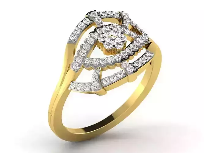 Swirl Golden Engagement Ring With Diamonds 2