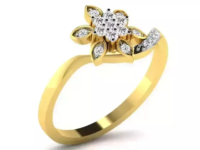 Flower Shaped Golden Thin Ring With Diamonds