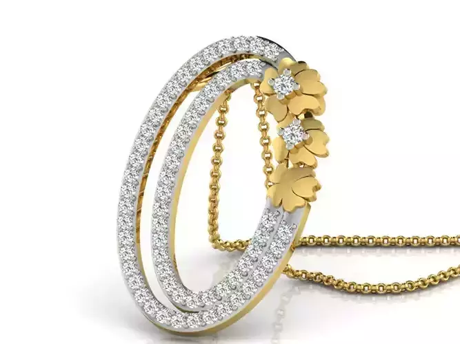 Oval Shaped Golden Pendant With Diamonds 24