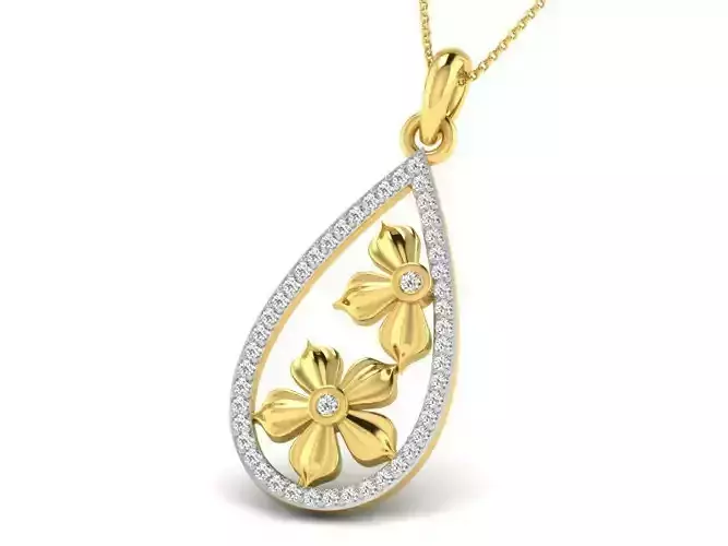 Drop Shaped Golden Pendant With Diamonds 21