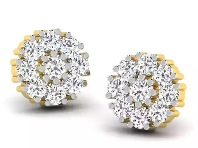 Round Golden Ear Studs With Diamonds 5