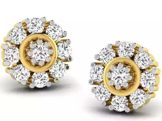 Flower Shape Golden Ear Studs With Diamonds 1