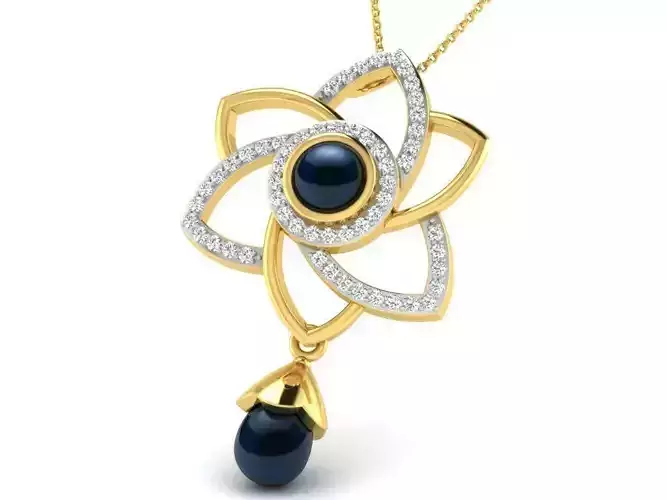Flower Shaped Golden Pendant With Pearl