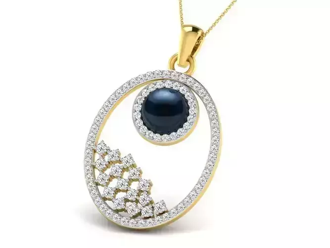 Oval Shaped Golden Pendant With Pearl