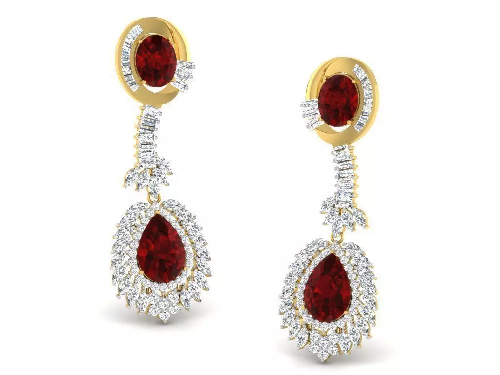 Drop Shape Drop Earrings With Ruby 3D print model_0