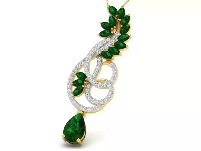 Floral Design Pendant With Emeralds