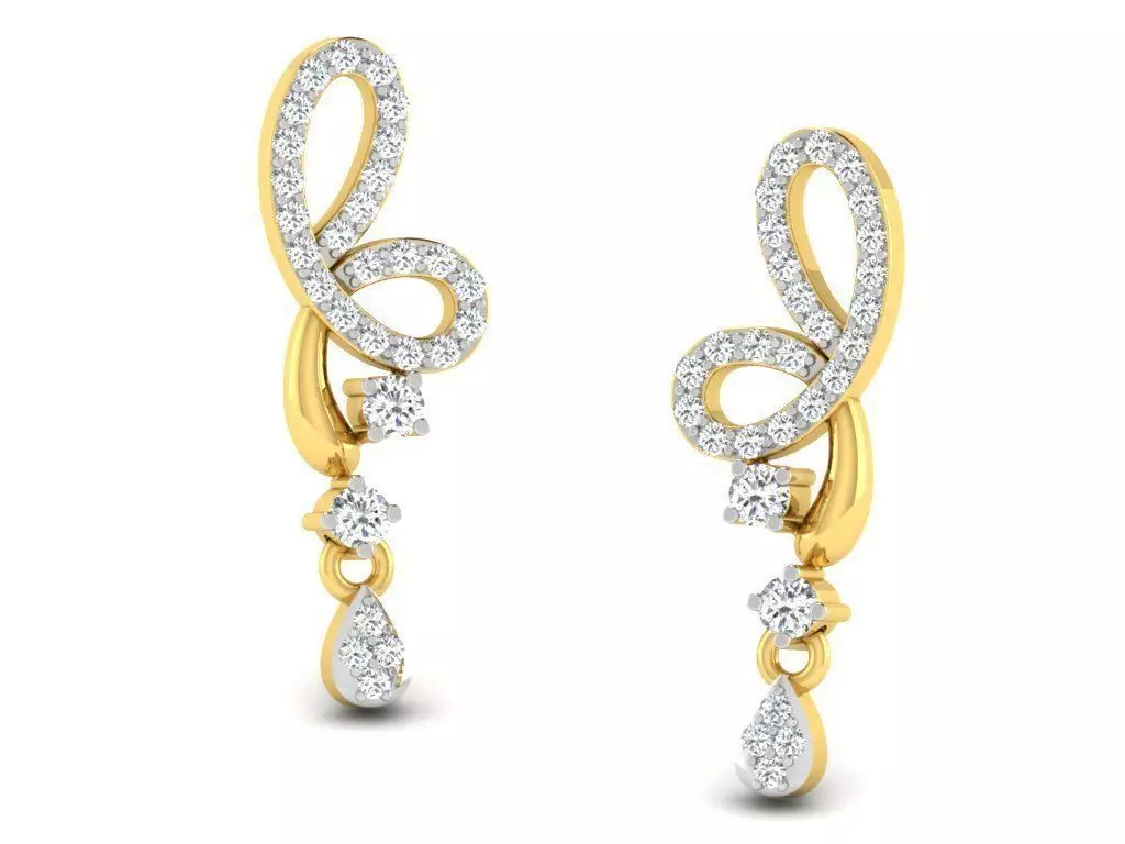Golden Drop Earrings With Diamonds 42 3D print model_0