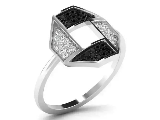 Octagon Shaped Silver Thin Ring With Gem