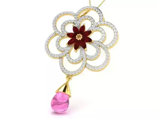 Flower Shaped Golden Pendant With Gemstone 1