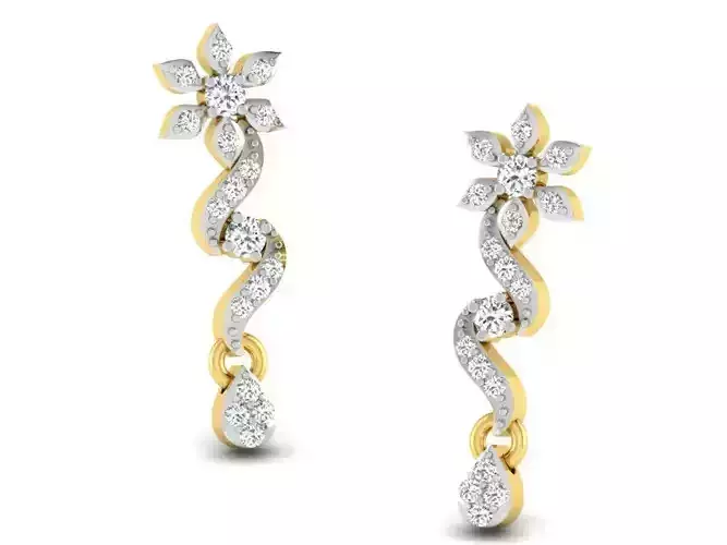 Floral Design Drop Earrings With Diamonds 3