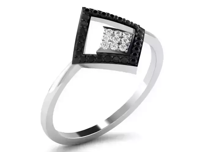 Square Shaped Silver Thin Ring With Gem