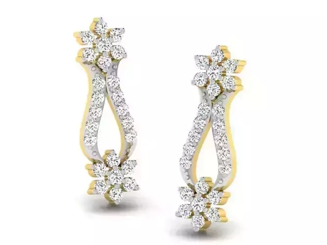 Flower Shaped Golden Drop Earrings With Diamonds 4