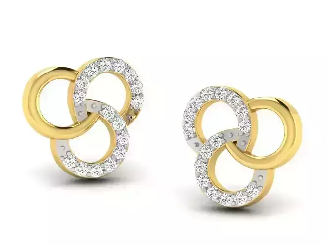 Flower Shaped Golden Ear Studs With Diamonds 18