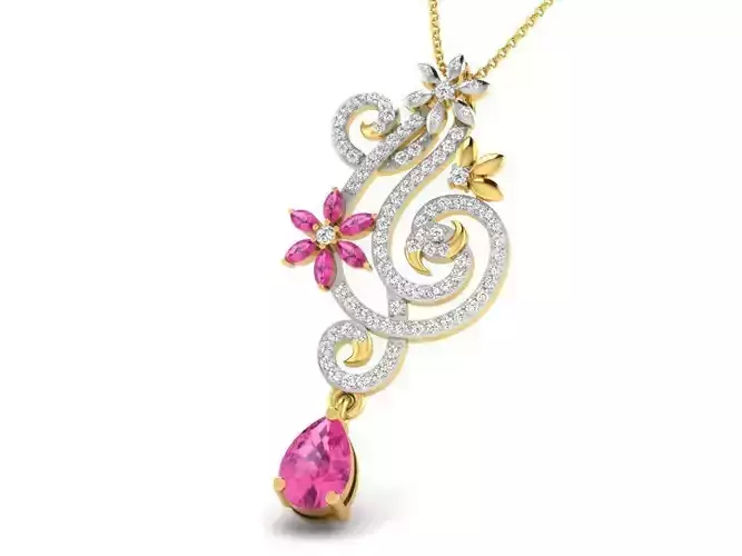 Floral Design Pendant With Gemstones