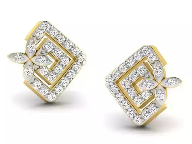 Square Shaped Ear Studs With Diamonds 9