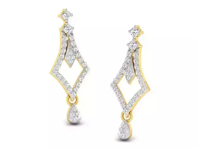 Rhombus Shaped Drop Earrings With Diamonds