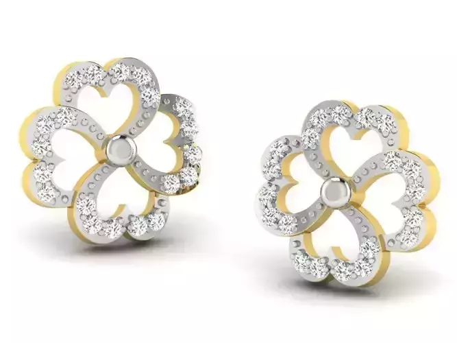 Flower Shaped Golden Ear Studs With Diamonds 19