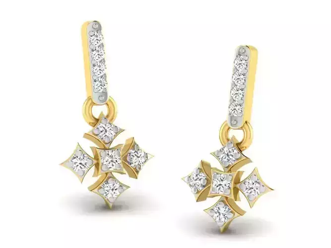Flower Shaped Drop Earrings With Diamonds 11 3D print model