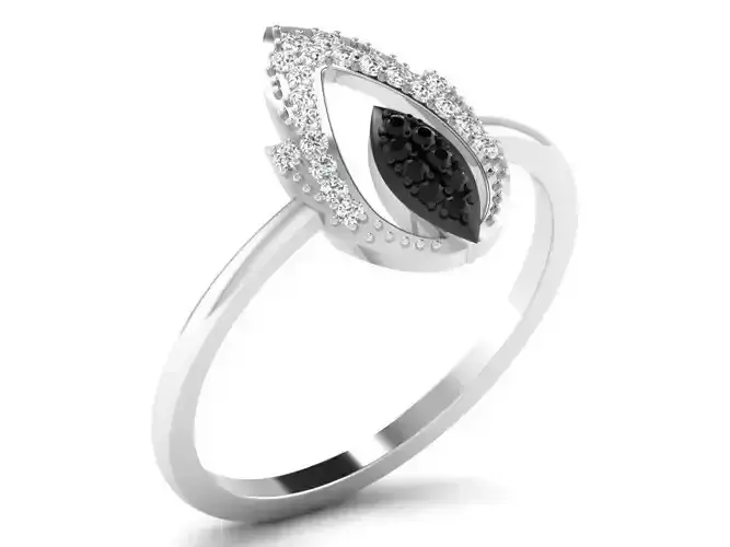 Leaf Shaped Silver Thin Ring With Gem