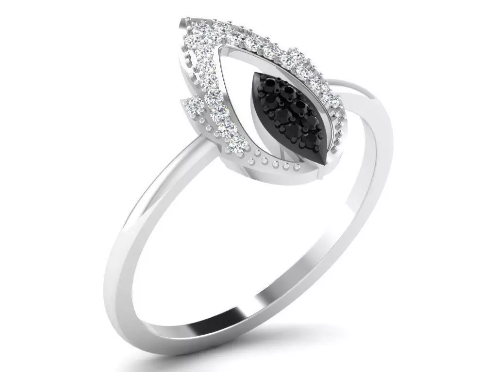 Leaf Shaped Silver Thin Ring With Gem 3D print model_0