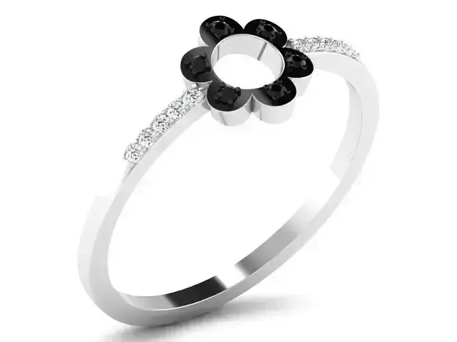 Flower Shaped Silver Thin Ring With Gem 1