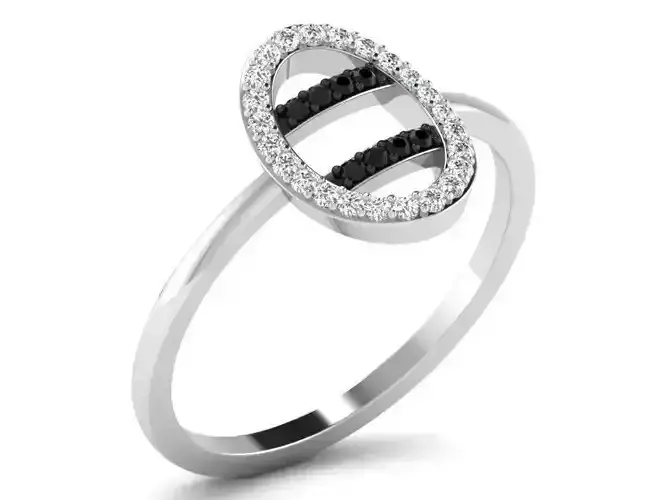 Oval Shaped Silver Thin Ring With Gem 1