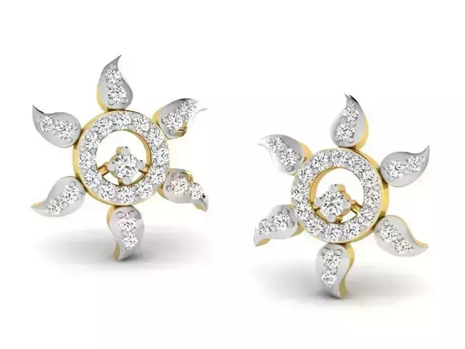 Flower Shaped Ear Studs With Diamonds 17