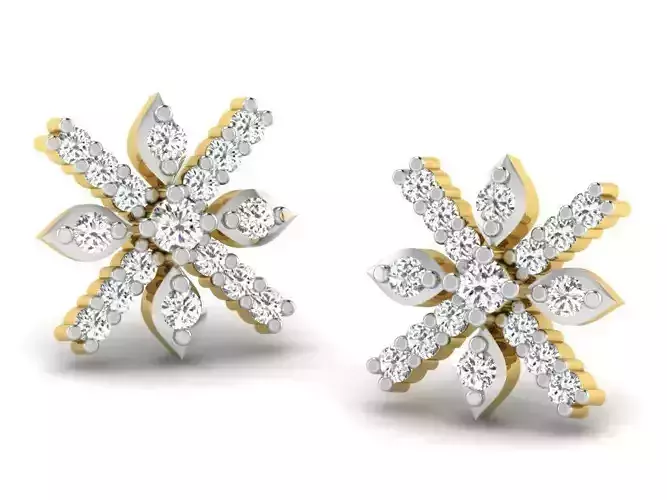 Flower Shaped Ear Studs With Diamonds 19