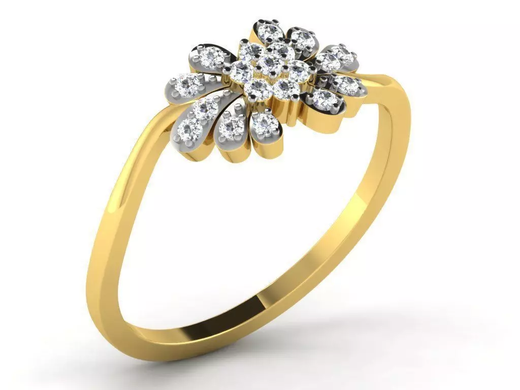 Flower Shaped Golden Ring With Diamonds 3 3D print model_0